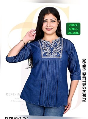 Women Cotton Blue Geometric Print Tunic